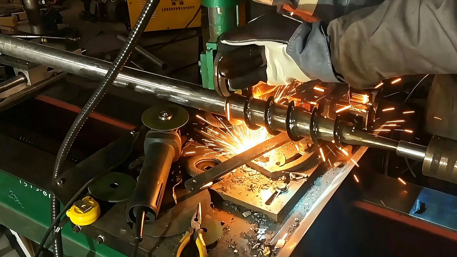 Ground screw spiral welding process in production
